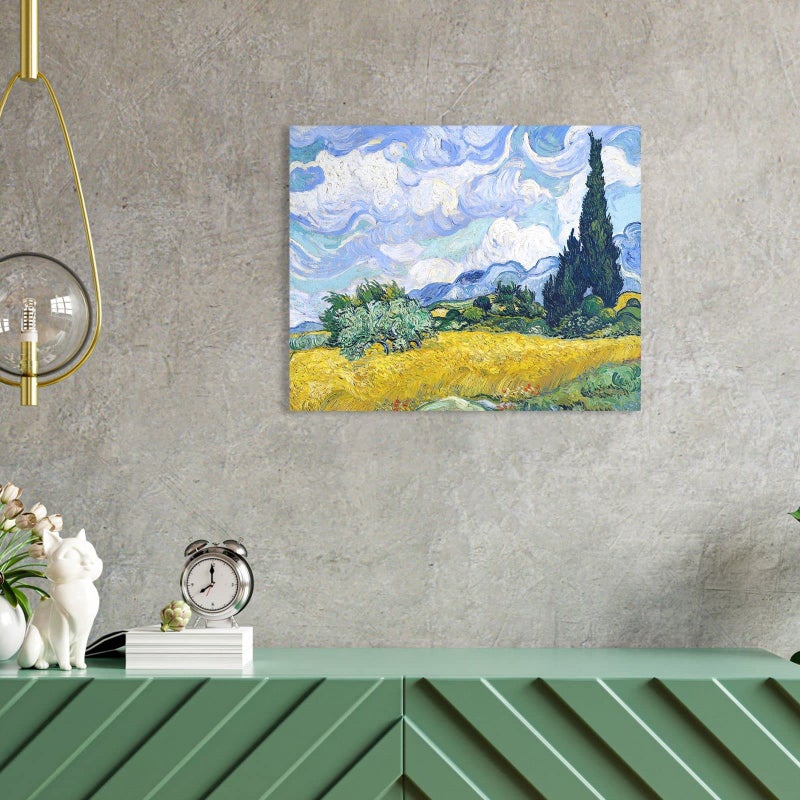 1 KINGO Van Gogh Canvas Wall Art: Wheat Field with Cypresses Oil Painting Picture Reproduction Bedroom Decor, Famous Art Prints Modern Artwork Framed Poster Home Decoration 12"" x 15"" - Image 3